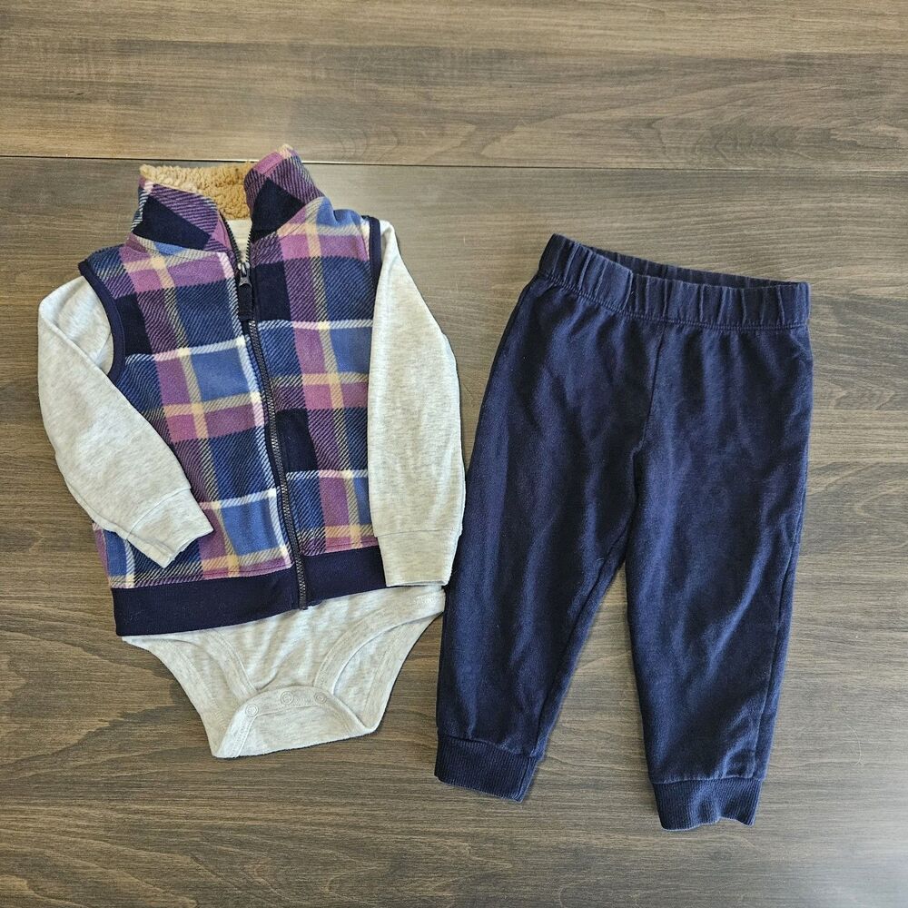 Carter's 3-Piece Plaid Vest Set 18M